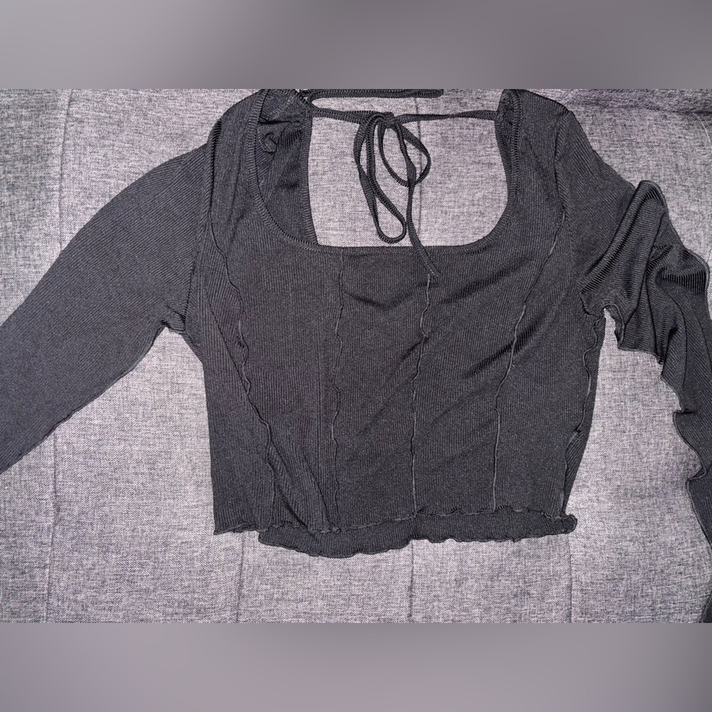 SHEIN Black Tie Front Crop Blouse